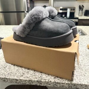 UGG Women’s Disquette Charcoal Suede Fur-Lined Slippers